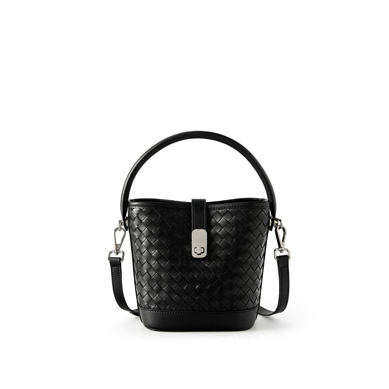 First layer sheepskin braided bucket bag shoulder handbag