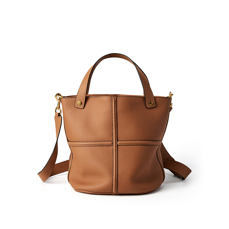 Genuine leather niche versatile bucket bag first layer of cowhide elegant shoulder crossbody bag