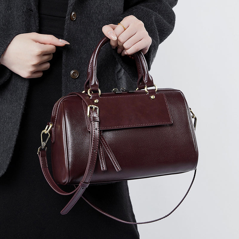 Genuine leather Boston pillow bag fashionable casual handbag cowhide shoulder messenger bag