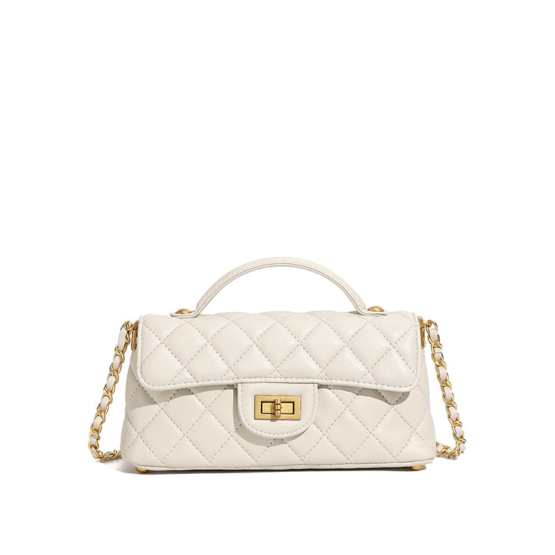 Genuine leather small Chanel style chain handbag light luxury fashion women's bag shoulder crossbody bag diamond bag