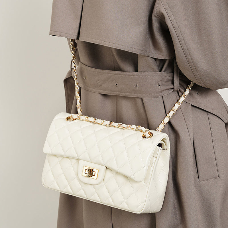 First layer of cowhide chain underarm bag genuine leather small Chanel style fashionable diamond shoulder crossbody bag small square bag