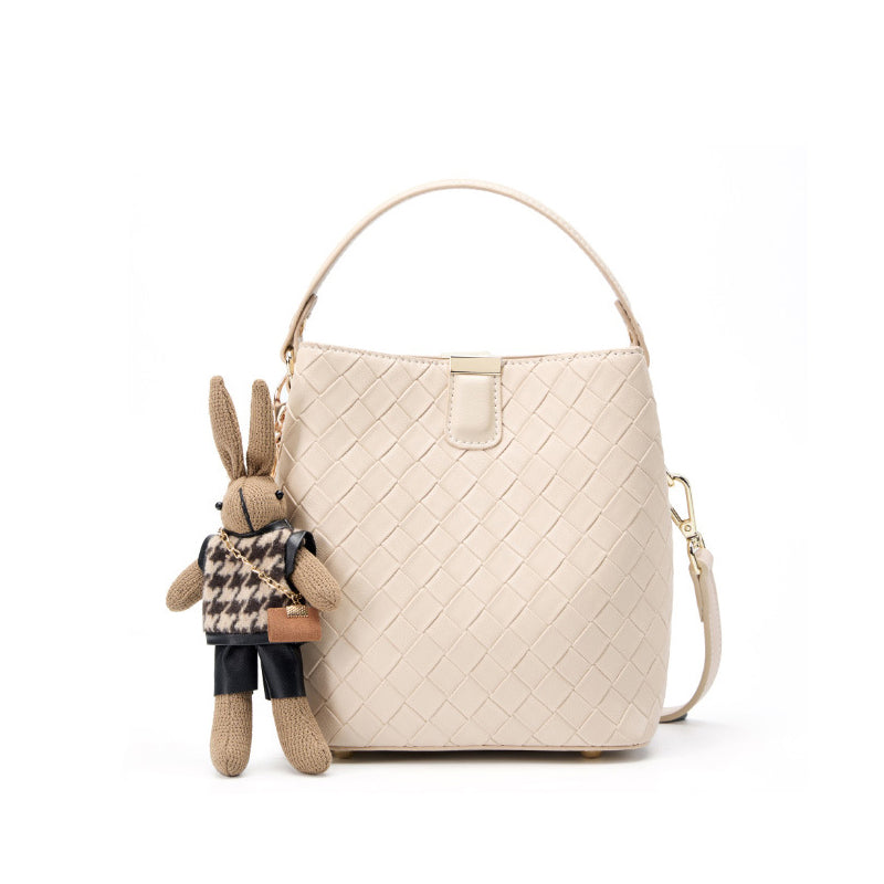 Genuine leather woven bucket bag large capacity shoulder crossbody bag trendy handbag