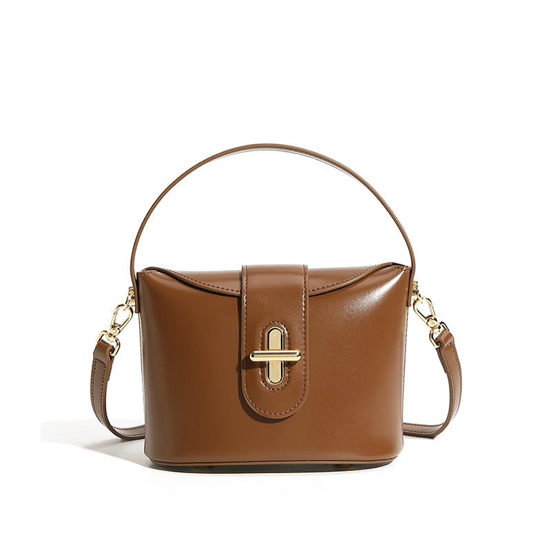 Genuine leather trendy urban simple handbag shoulder messenger bag light luxury niche high-end capsule lock bag