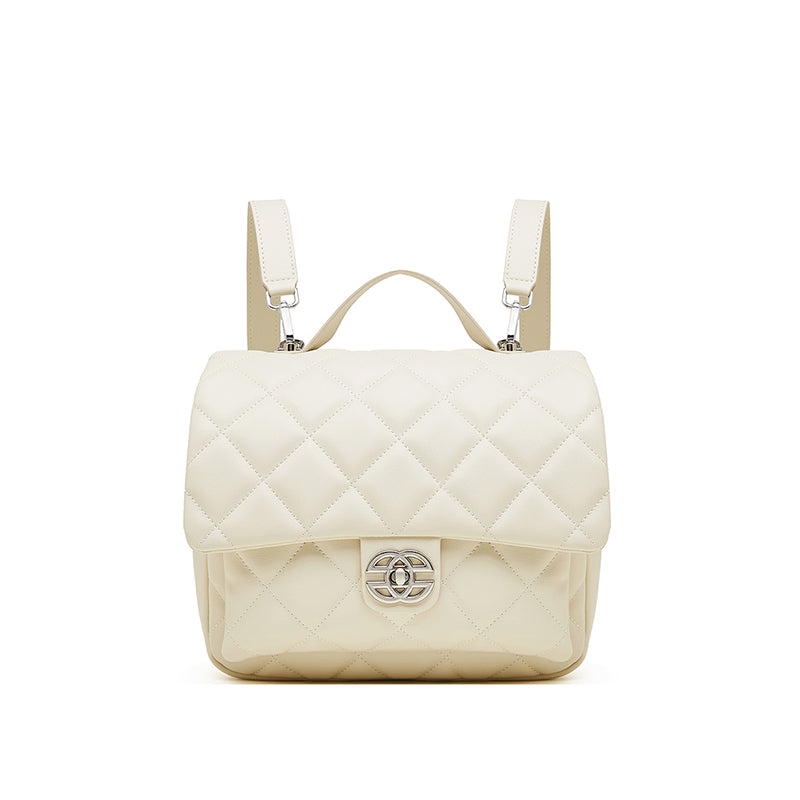 Genuine leather Chanel style diamond pattern exquisite backpack