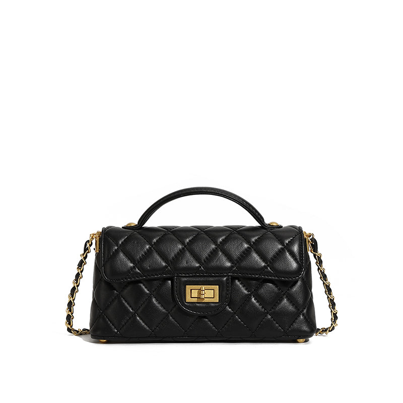 Genuine leather small Chanel style chain handbag light luxury fashion women's bag shoulder crossbody bag diamond bag