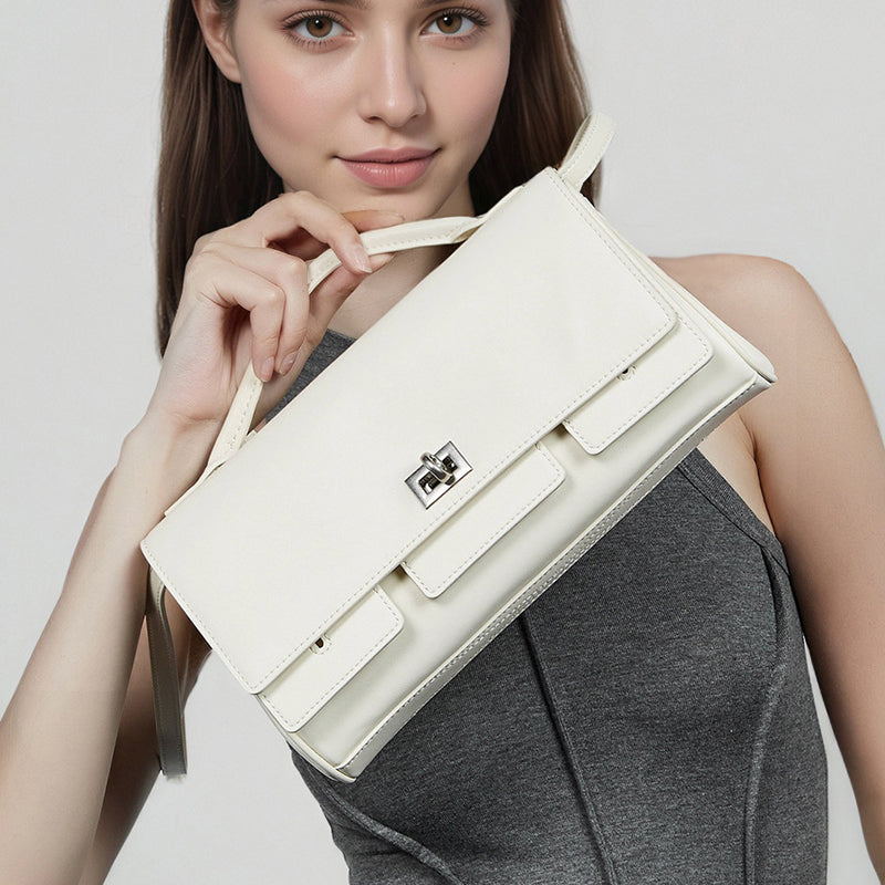Genuine leather Korean style niche shoulder bag fashionable and stylish crossbody bag simple texture versatile handbag