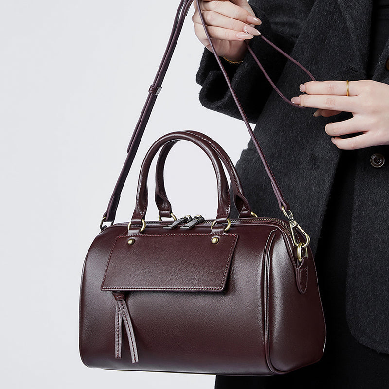 Genuine leather Boston pillow bag fashionable casual handbag cowhide shoulder messenger bag