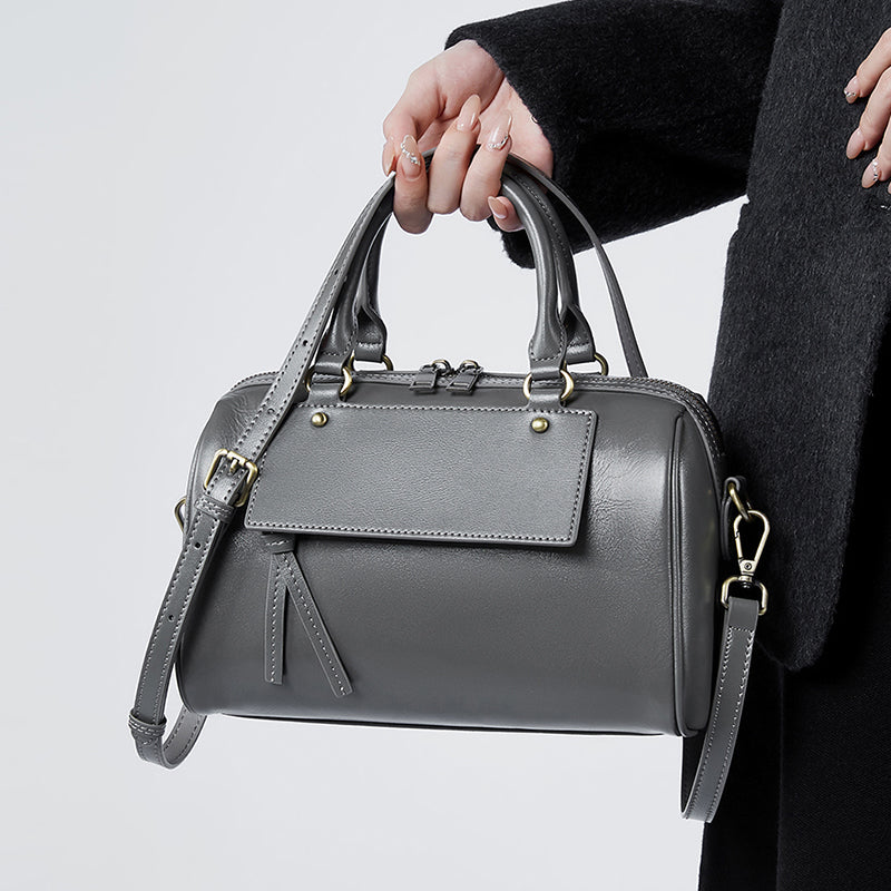 Genuine leather Boston pillow bag fashionable casual handbag cowhide shoulder messenger bag