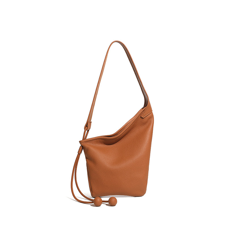 Genuine leather lazy crossbody bag niche asymmetrical design minimalist knotted horn bag shoulder dumpling women's bag
