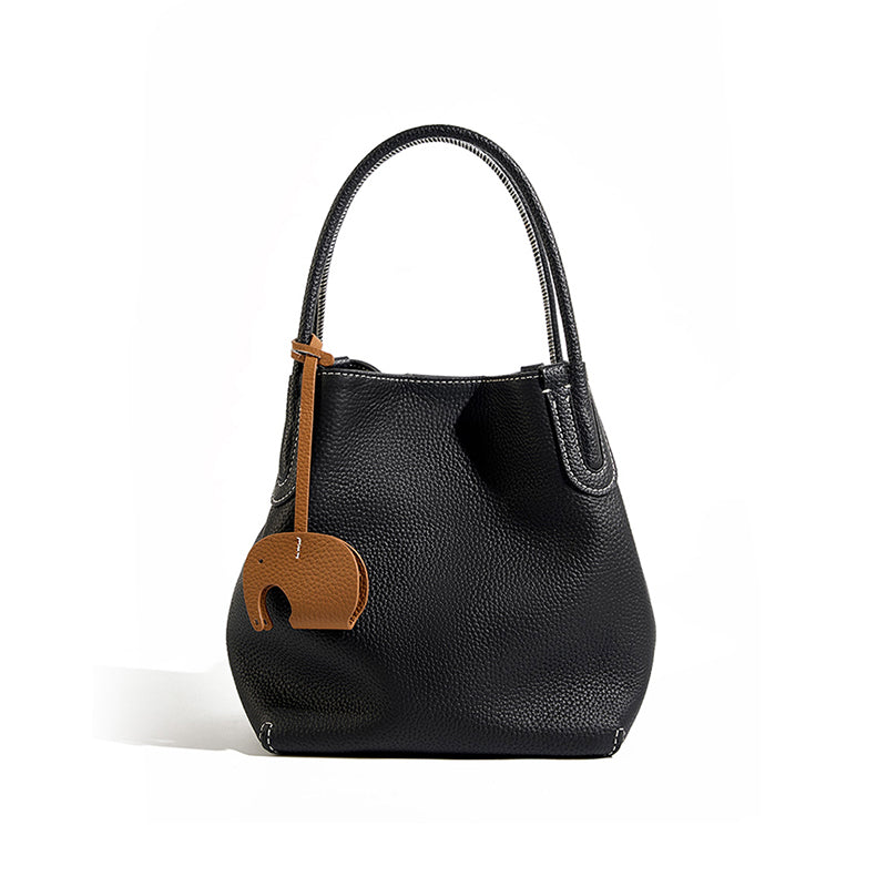 Fashion genuine leather bucket bag niche first layer cowhide retro shoulder crossbody bag