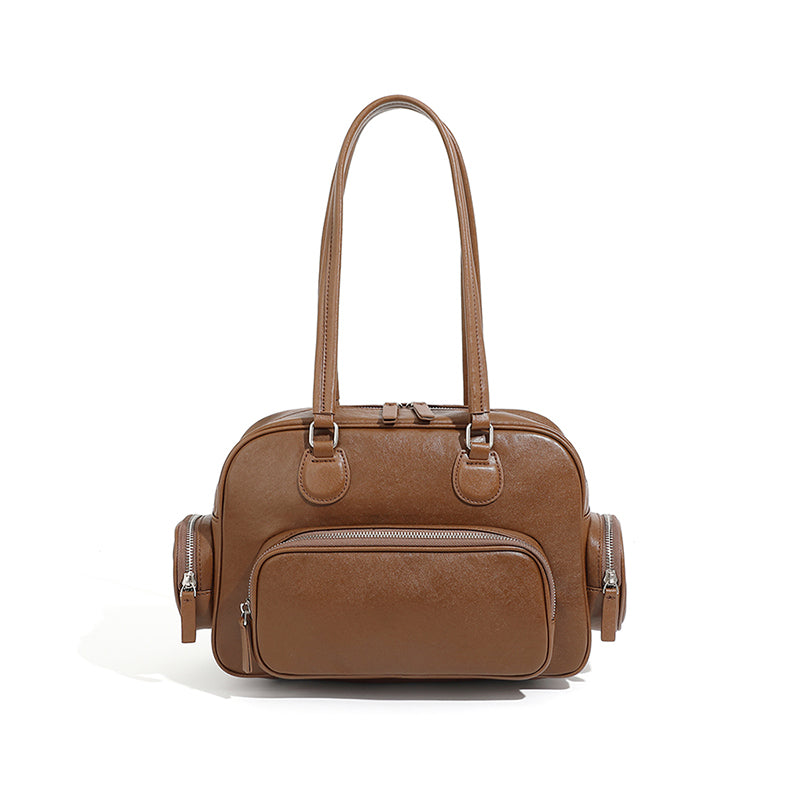 Genuine leather retro handheld bowling bag versatile commuter niche design underarm shoulder bag