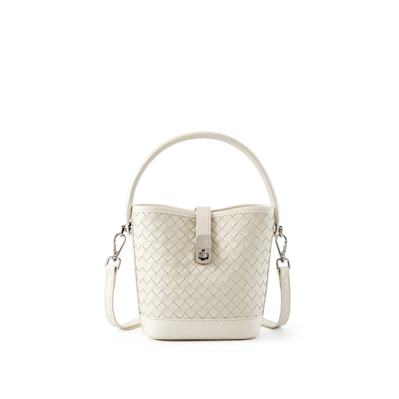 First layer sheepskin braided bucket bag shoulder handbag