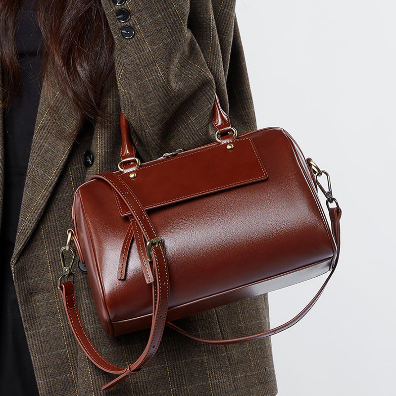 Genuine leather Boston pillow bag fashionable casual handbag cowhide shoulder messenger bag