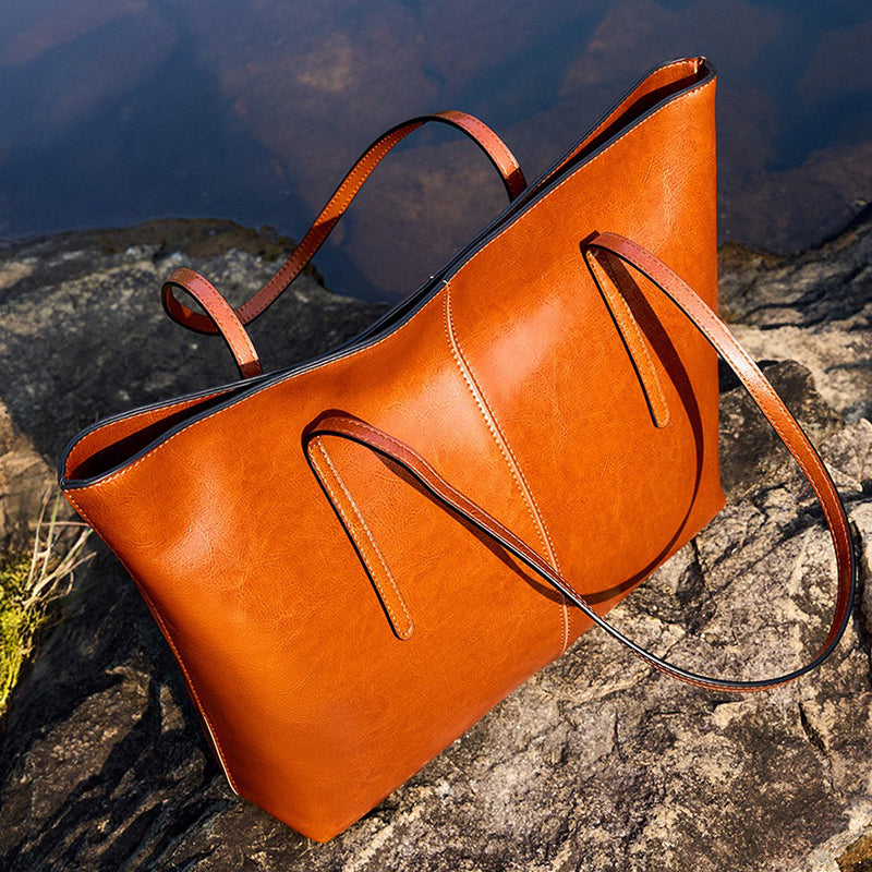 Large capacity genuine leather tote bag versatile handbag underarm bag niche shoulder bag bags