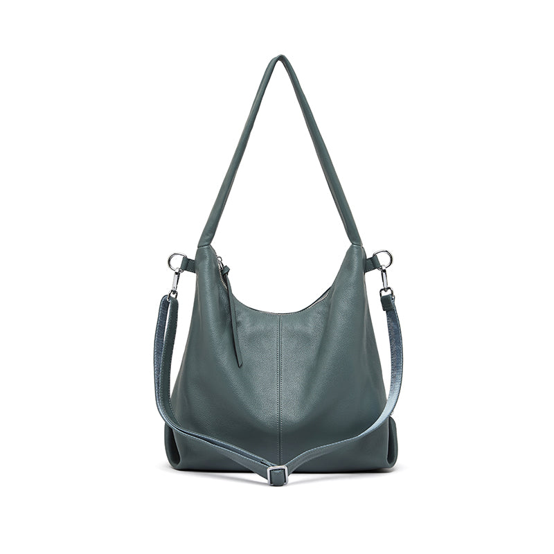 Genuine leather large capacity tote bag stylish trendy solid color casual commuter shoulder bag
