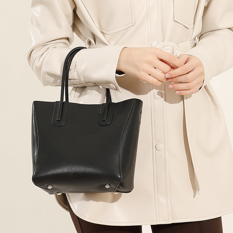 Genuine leather simple handbag literary retro tree paste leather bucket bag shoulder messenger bag