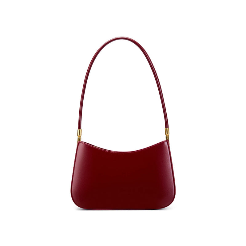 Genuine leather simple shoulder bag versatile baguette bag French style underarm retro women's bag