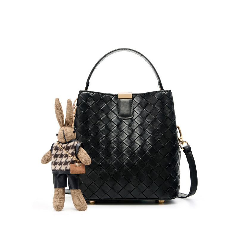 Genuine leather woven bucket bag large capacity shoulder crossbody bag trendy handbag
