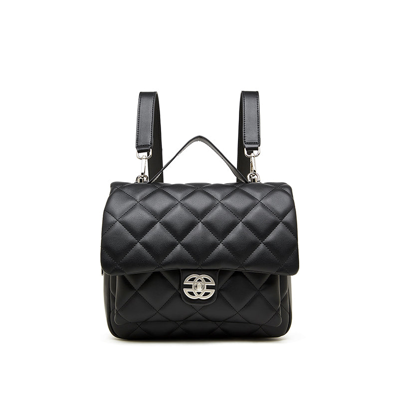Genuine leather Chanel style diamond pattern exquisite backpack