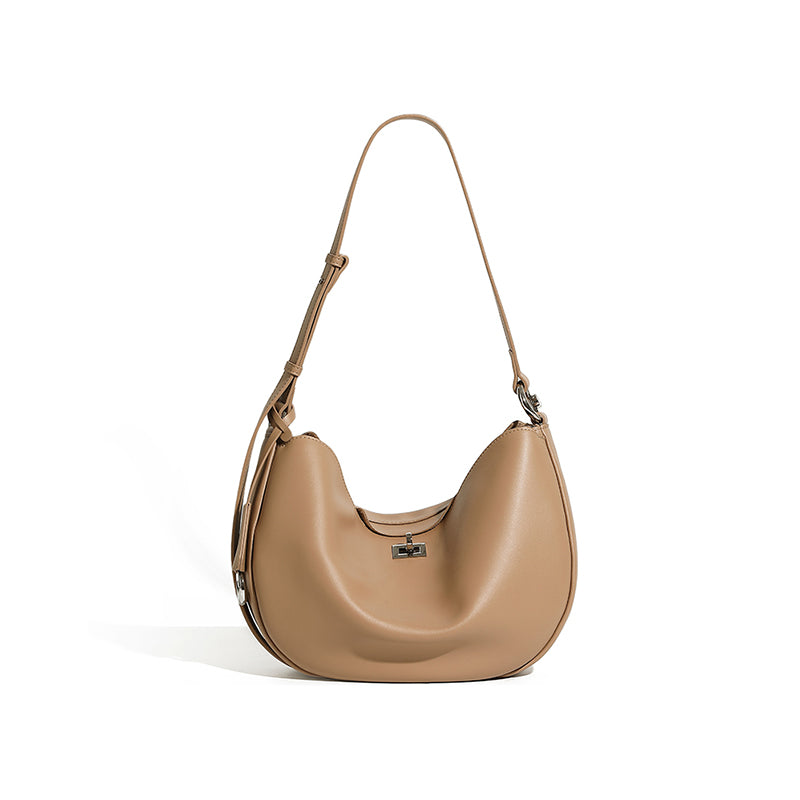Genuine leather crossbody bag crescent bag niche design fashionable casual Korean style one-shoulder dumpling bag underarm bag