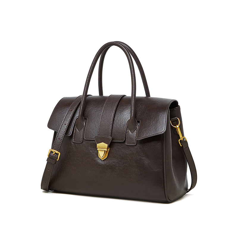 Genuine leather vintage handheld tote bag vegetable tanned cowhide briefcase versatile large bag