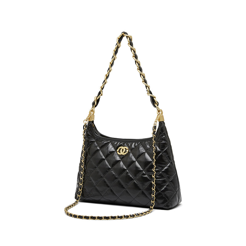 Genuine leather Chanel style shoulder bag chain hobo underarm bag diamond crossbody bag