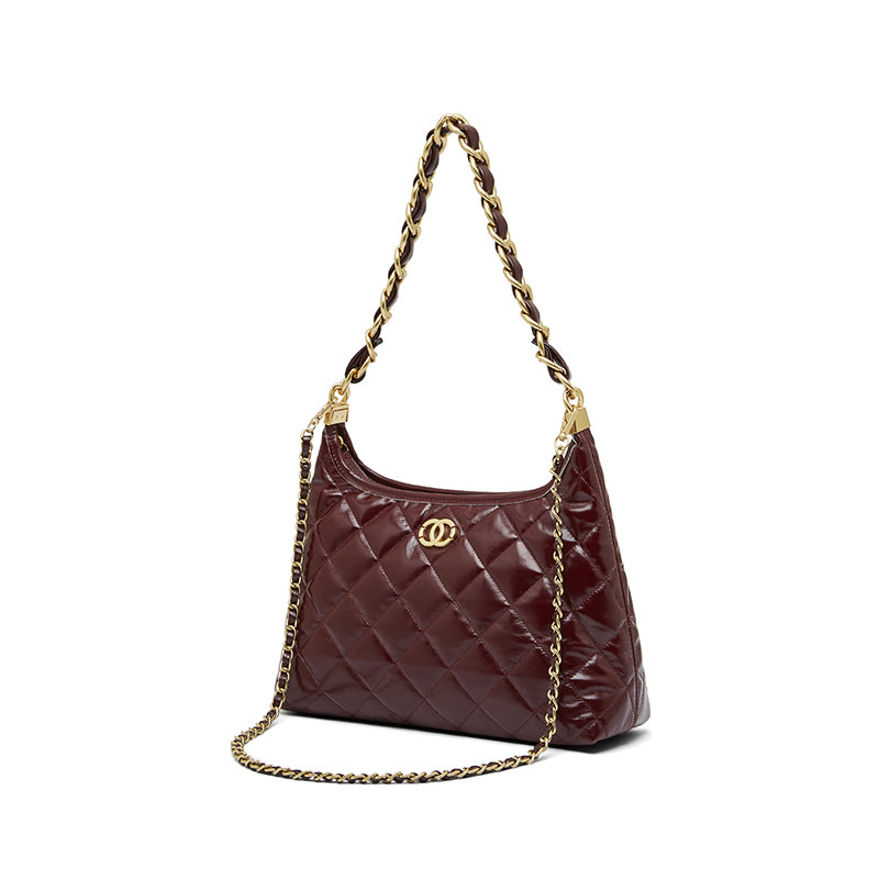 Genuine leather Chanel style shoulder bag chain hobo underarm bag diamond crossbody bag