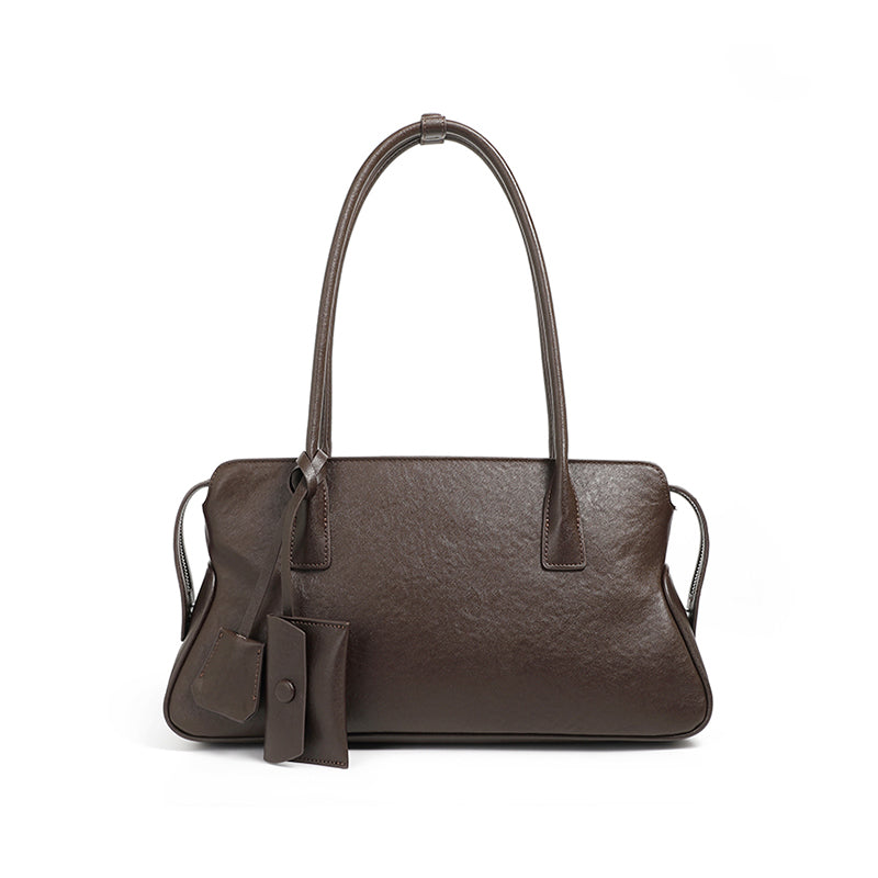 Genuine leather retro trend tote bag shoulder underarm bag vegetable tanned cowhide handbag