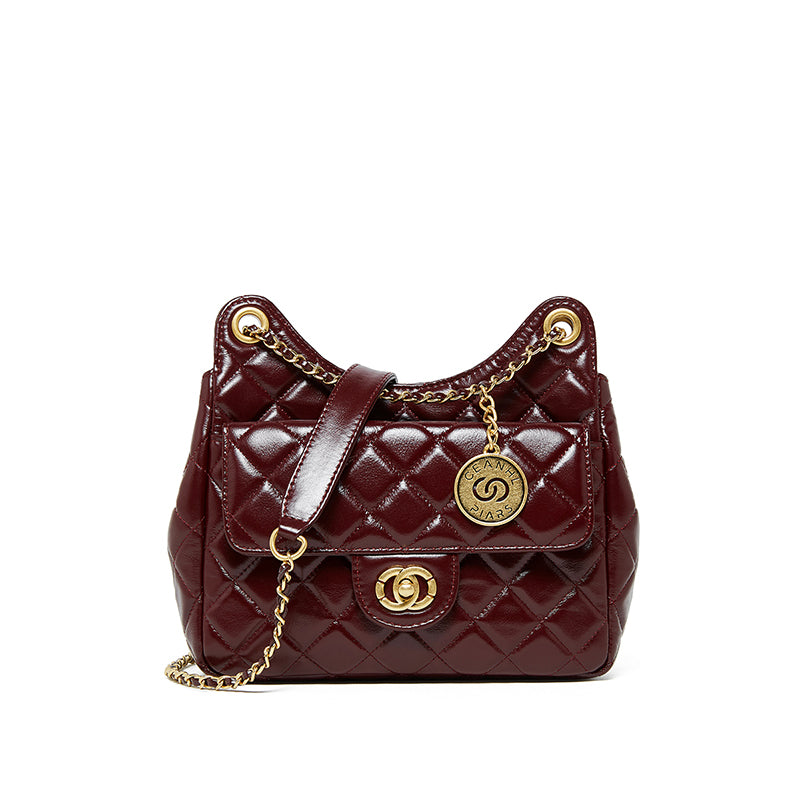 First layer of cowhide hobo bag genuine leather Chanel style fashionable versatile shoulder crossbody bag