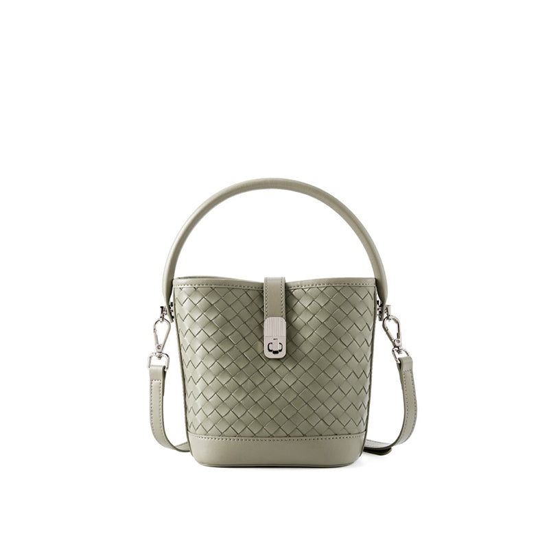 First layer sheepskin braided bucket bag shoulder handbag