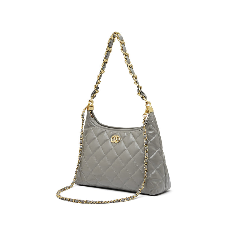 Genuine leather Chanel style shoulder bag chain hobo underarm bag diamond crossbody bag