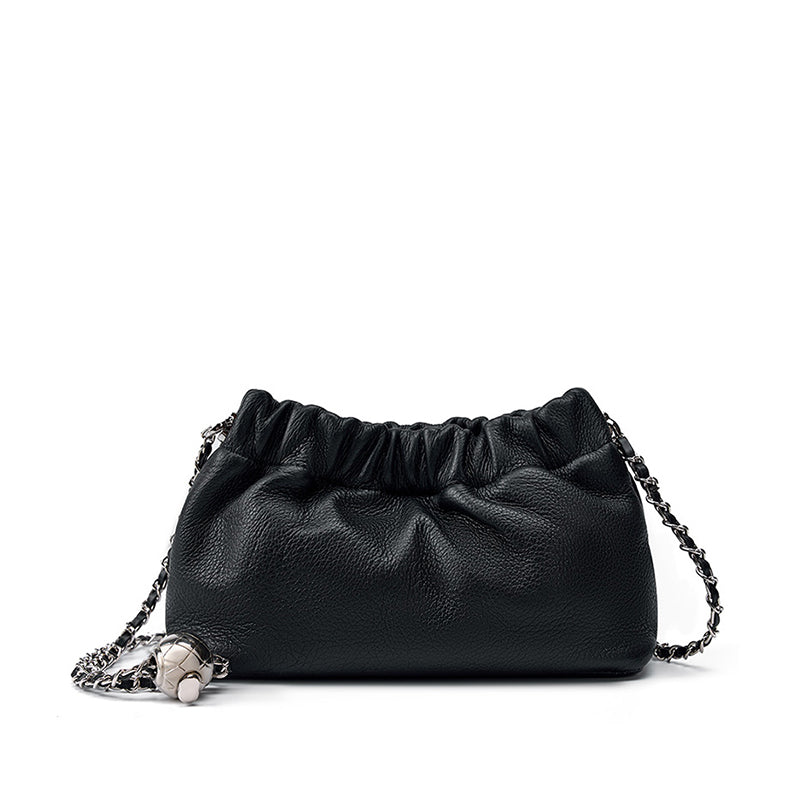 Genuine leather gold ball chain underarm bag cloud pleated bag shoulder crossbody bag