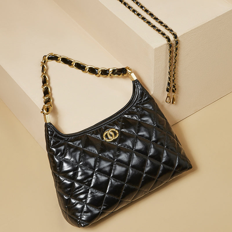 Genuine leather Chanel style shoulder bag chain hobo underarm bag diamond crossbody bag