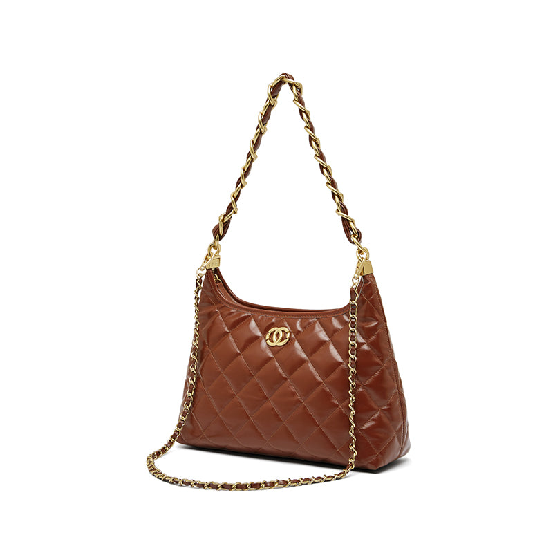 Genuine leather Chanel style shoulder bag chain hobo underarm bag diamond crossbody bag