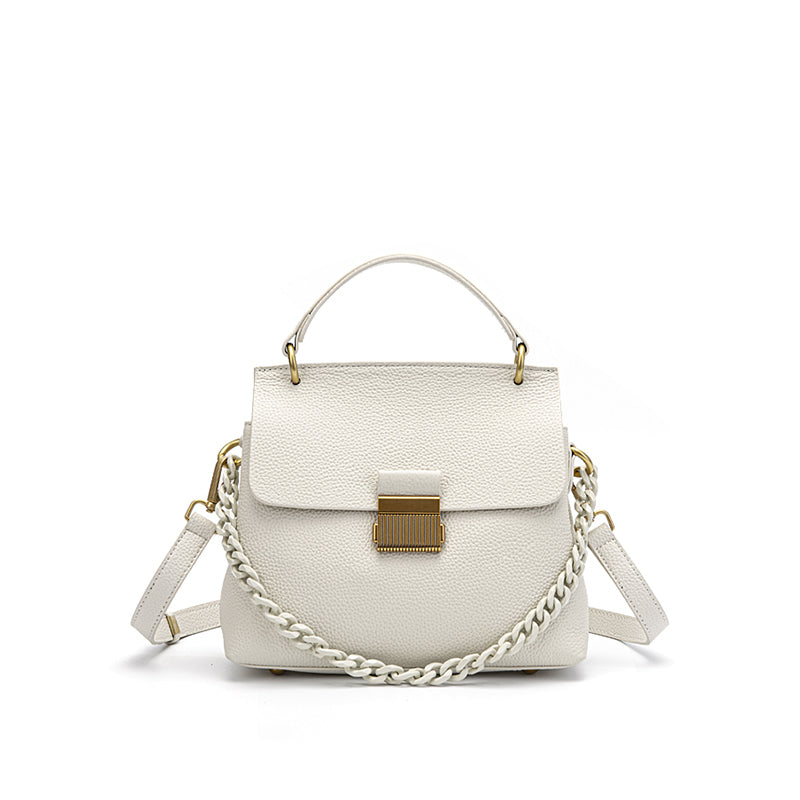 Genuine leather shoulder bag, shell chain bag, textured flip crossbody bag, large capacity commuter handbag