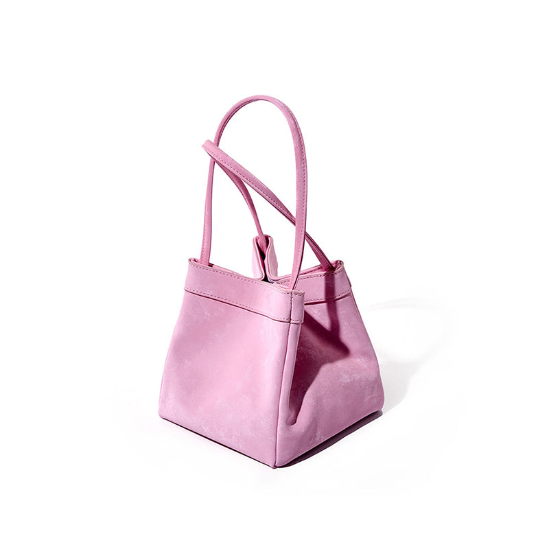 Genuine leather bucket bag new Chinese style niche satin cowhide shoulder crossbody wing bag