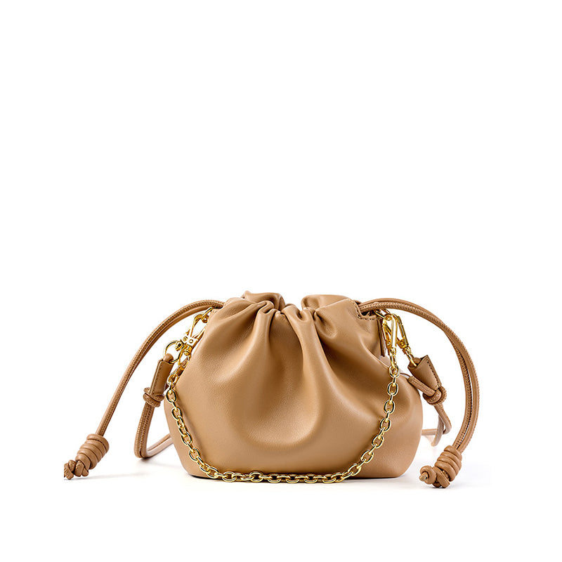Korean style genuine leather bucket bag cowhide chain cloud bag versatile cowhide women's bag