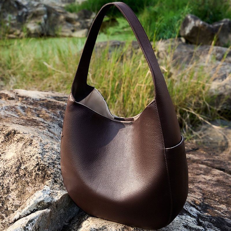 Top layer cowhide tote bag advanced simple large capacity genuine leather commuter crescent bag high quality shoulder handbag women's bag