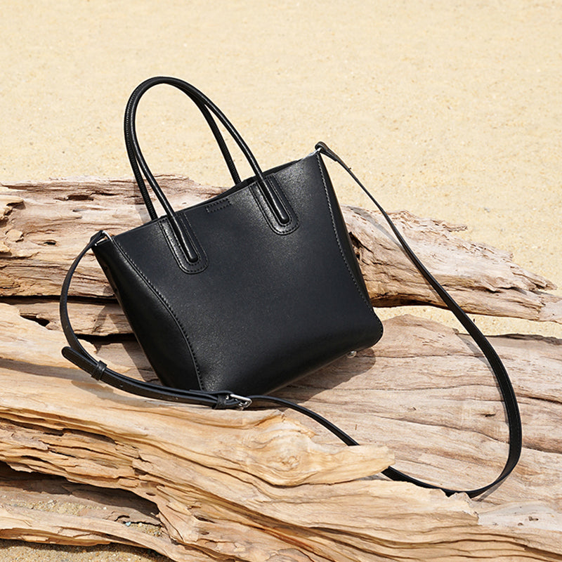 Genuine leather simple handbag literary retro tree paste leather bucket bag shoulder messenger bag