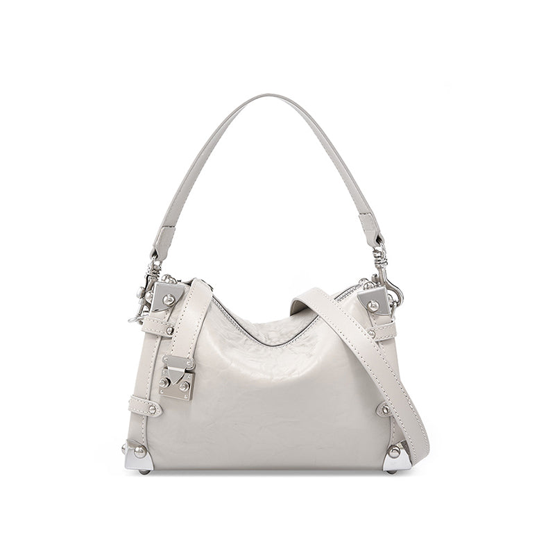 Willow rivet genuine leather handbag popular square soft box lazy style shoulder crossbody bag