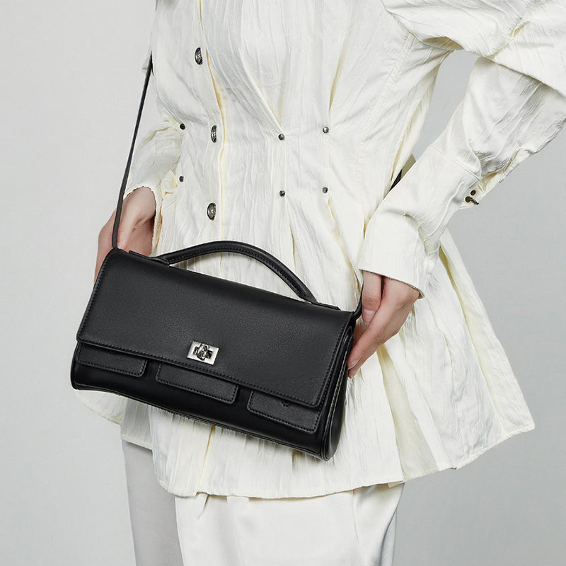 Genuine leather Korean style niche shoulder bag fashionable and stylish crossbody bag simple texture versatile handbag