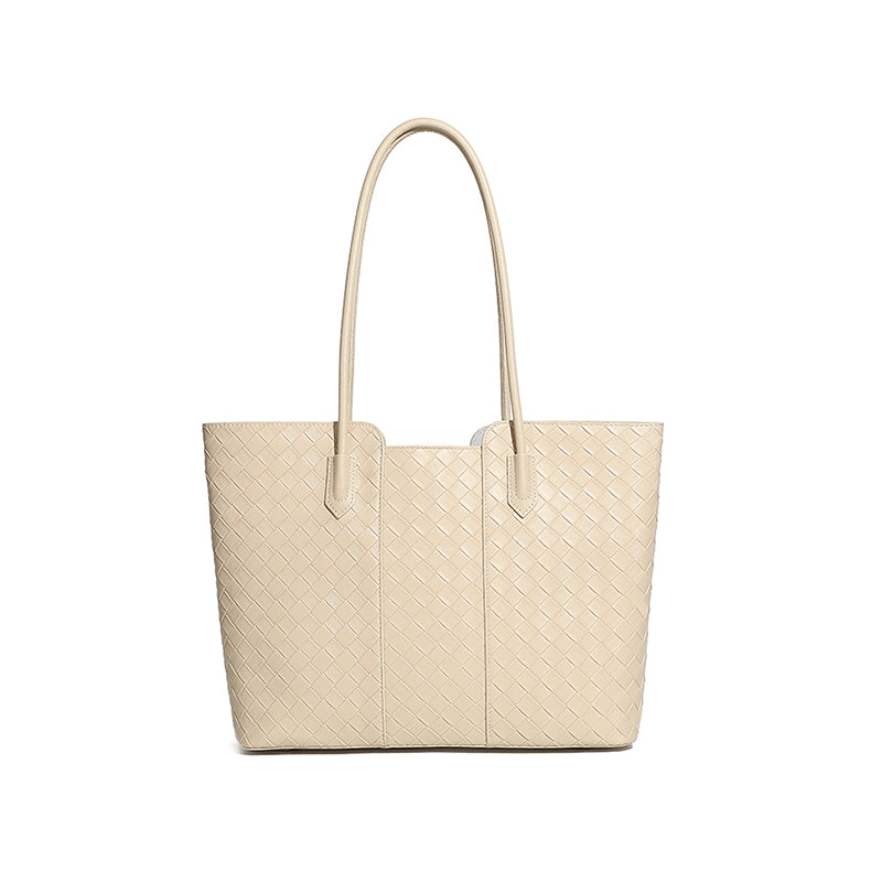 Genuine leather fashion tote bag shoulder bag cowhide daily commuting all-match simple large capacity woven mother-and-child bag