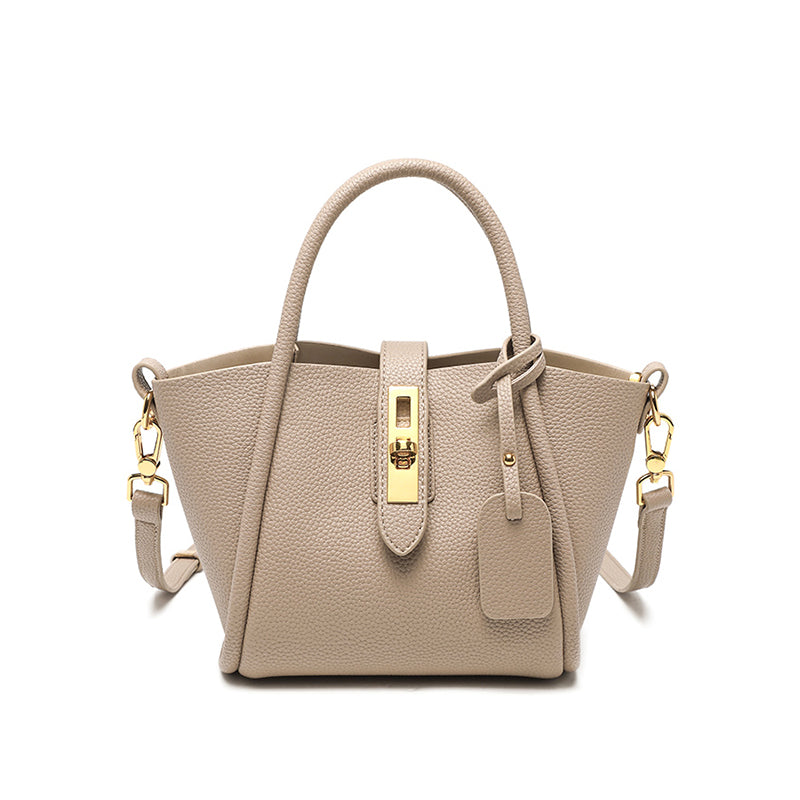 Genuine leather fashion bucket bag versatile textured handbag crossbody bag