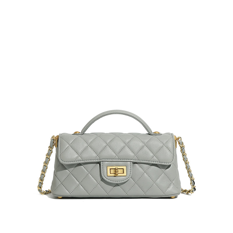 Genuine leather small Chanel style chain handbag light luxury fashion women's bag shoulder crossbody bag diamond bag