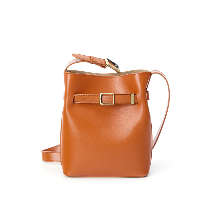 Vintage genuine leather shoulder bucket bag high-end versatile first-layer cowhide messenger bag