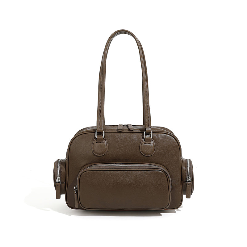 Genuine leather retro handheld bowling bag versatile commuter niche design underarm shoulder bag