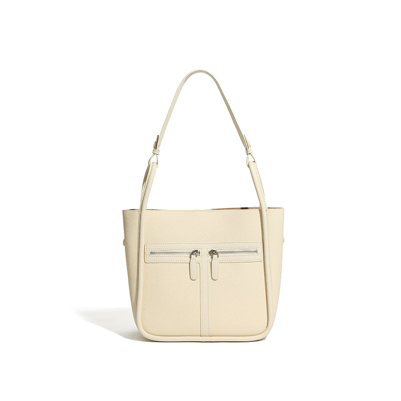 First layer of cowhide genuine leather bucket bag niche light luxury women's bag horseshoe bag large capacity commuter shoulder bag