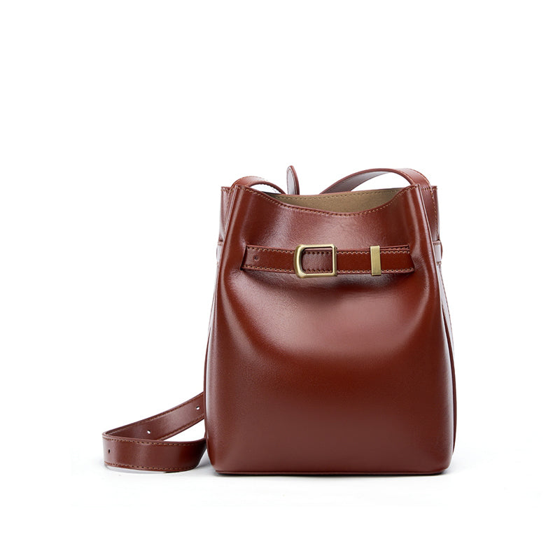 Vintage genuine leather shoulder bucket bag high-end versatile first-layer cowhide messenger bag