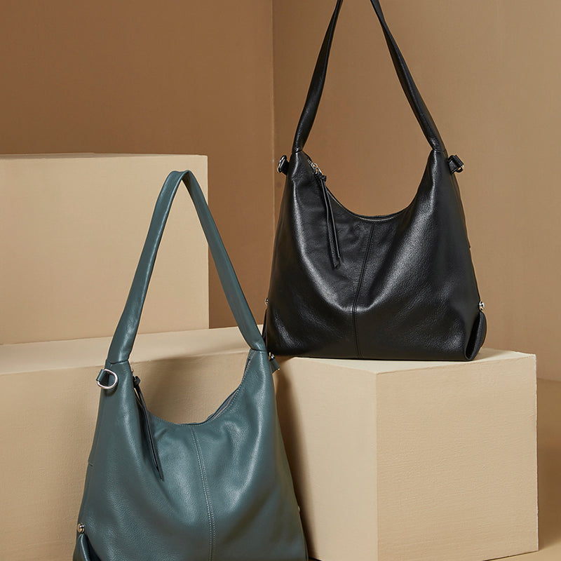 Genuine leather large capacity tote bag stylish trendy solid color casual commuter shoulder bag