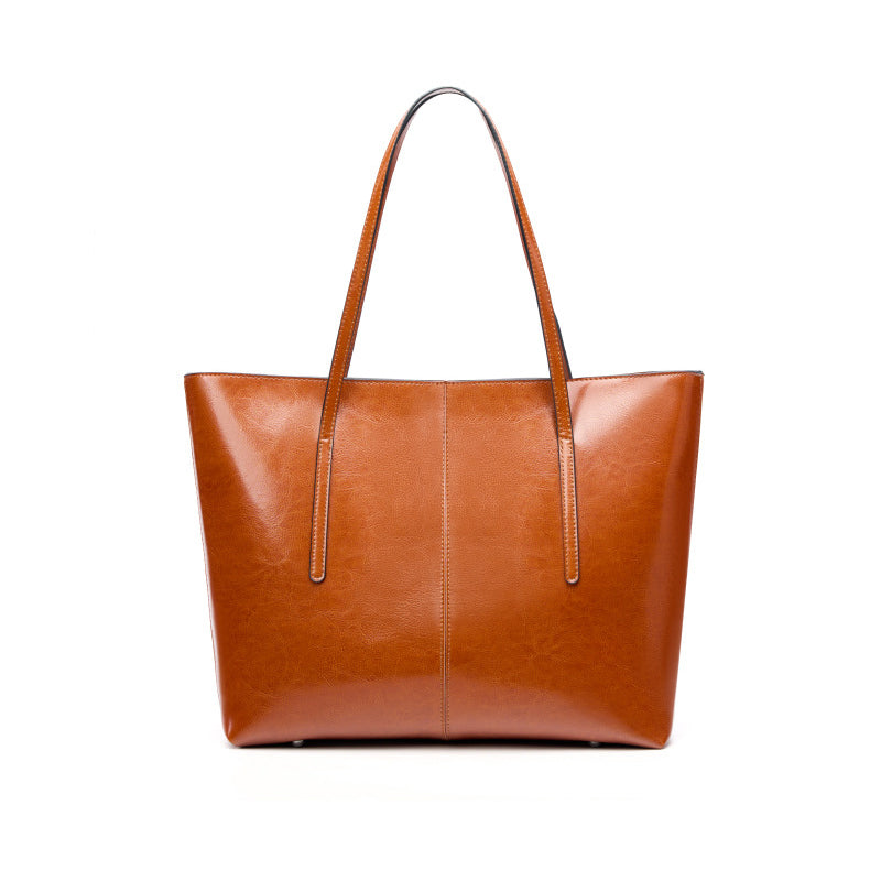 Large capacity genuine leather tote bag versatile handbag underarm bag niche shoulder bag bags